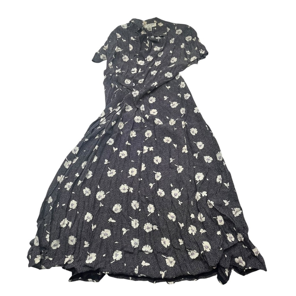 Vintage Rena Rowan for Saville Petite Floral Polka Dot Rayon Dress Size 14P